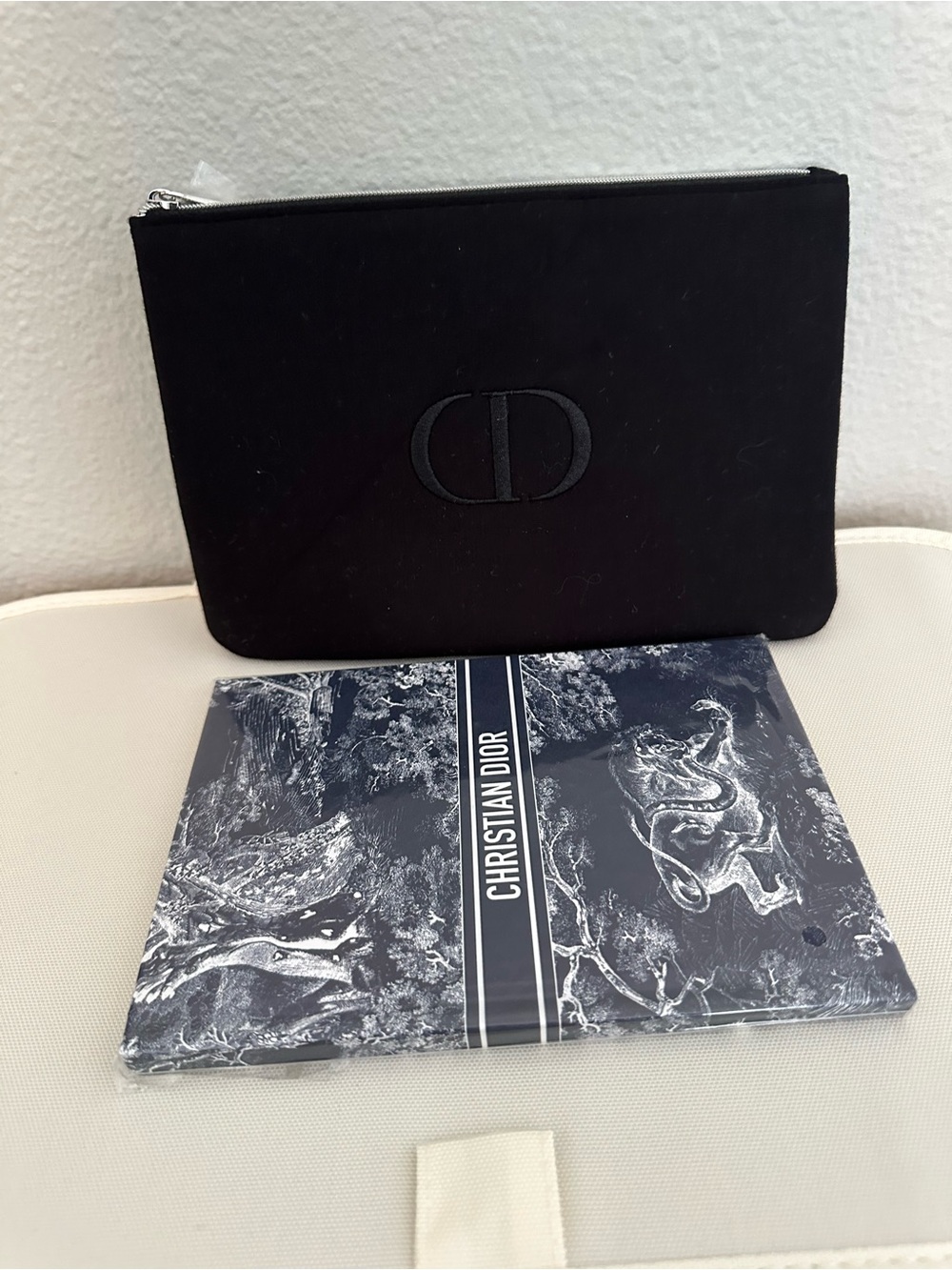 Dior Black CD Zip Pouch and notebook